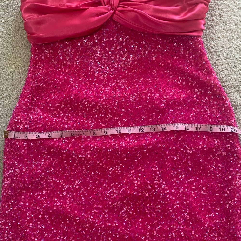 Scala Halter Double Wrap Open Back Hot Pink Sequi… - image 6